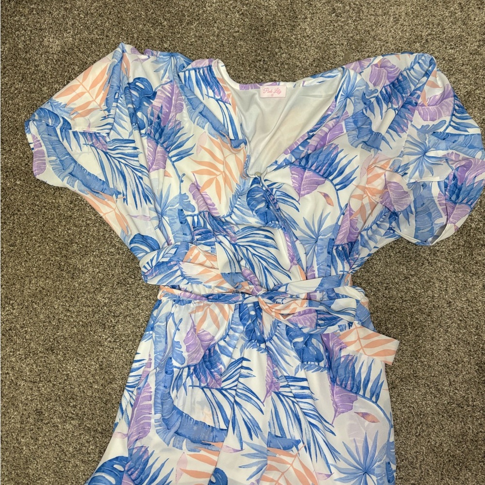 Tropical Print Dress with Belt